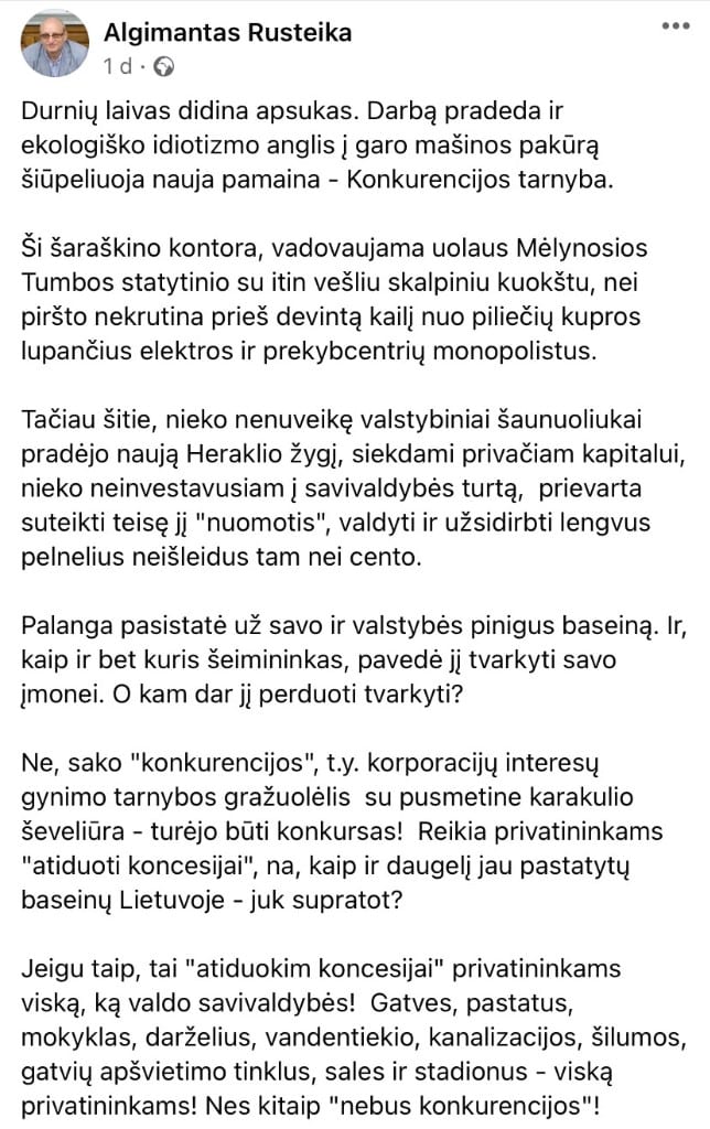 A. Rusteikos pasisakymas