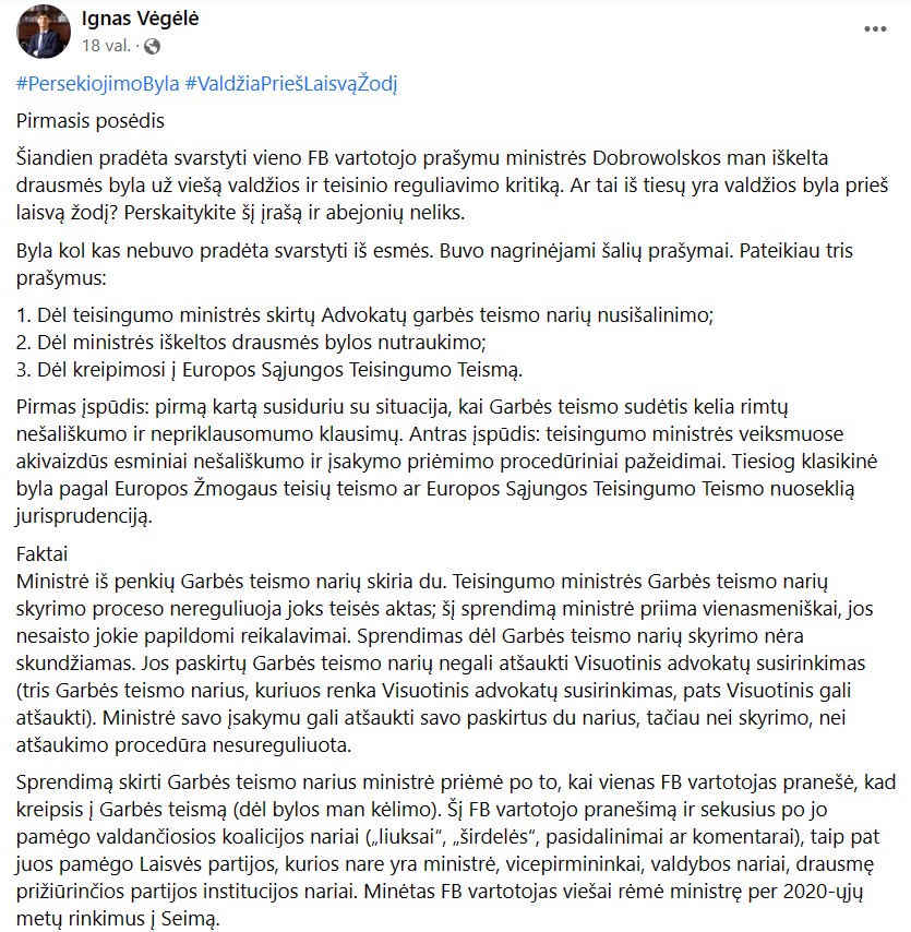 I. Vėgėlės pasisakymas
