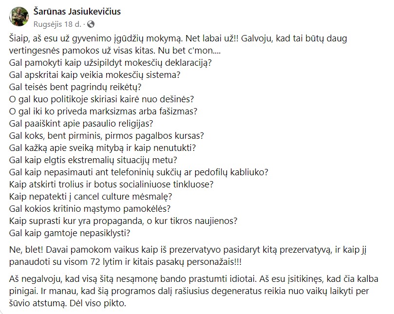 &Scaron;. Jasiukevičiaus pasisakymas
