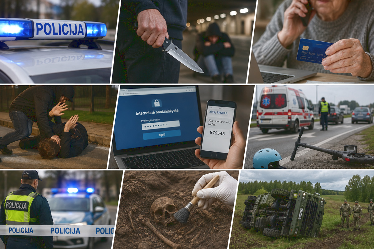 Sukčiai per dieną išviliojo daugiau nei 86 tūkst. eurų, o Vilniuje peiliu sužalotas nepilnametis
