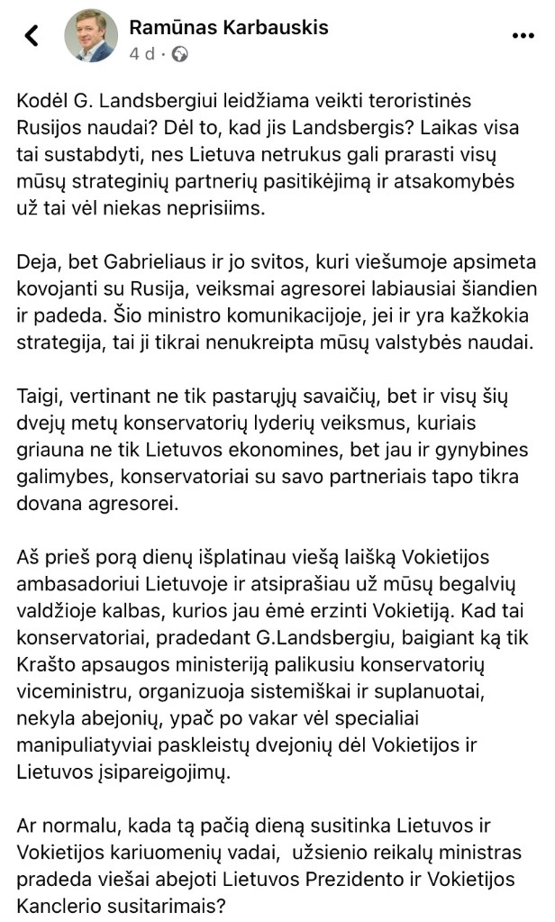 R. Karbauskio pasisakymas
