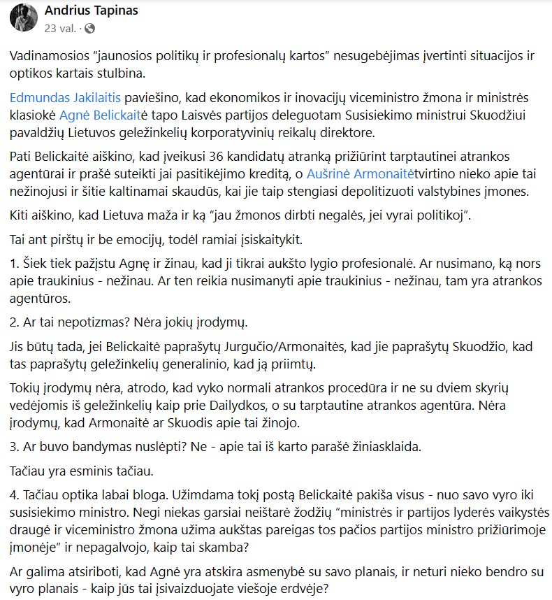 A. Tapino pasisakymas