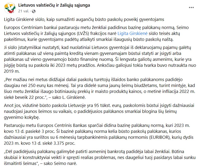 LVŽS pasisakymas