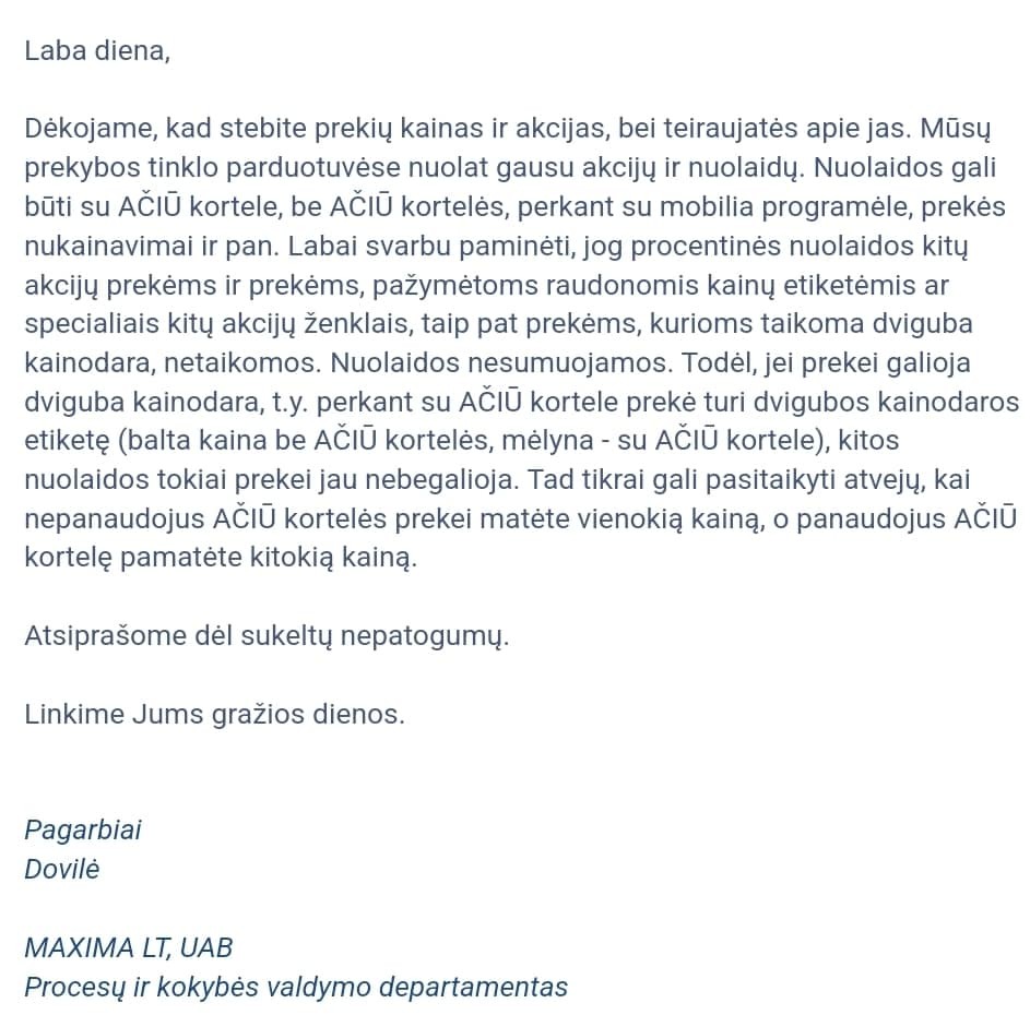„Maxima“ atsakas