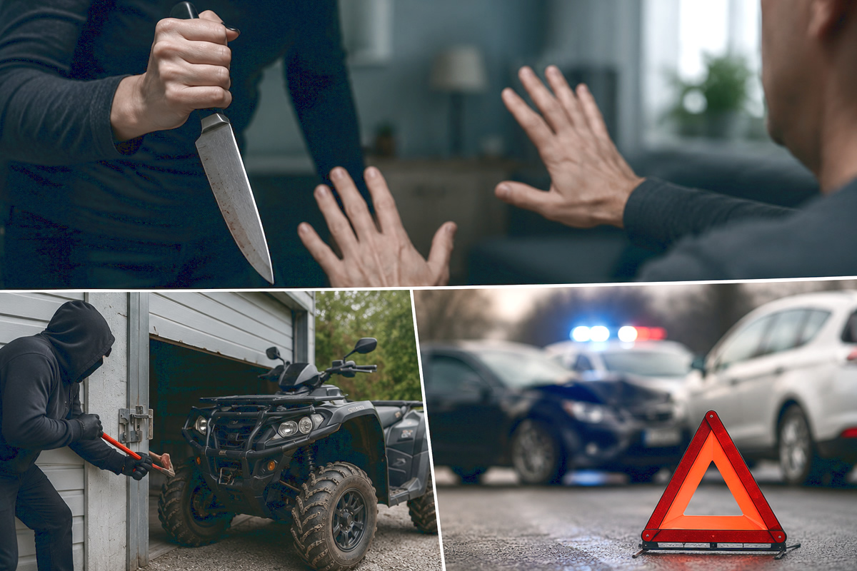 Šakių rajone peiliu sužalotas vyras, Švenčionių rajone pavogtas 18,5 tūkst. eurų vertės keturratis