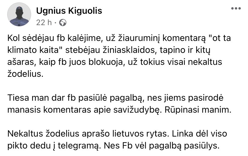 U. Kiguolio pasisakymas