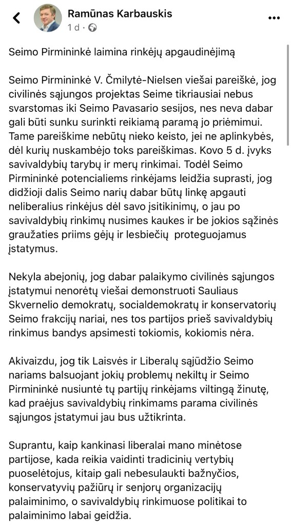 R. Karbauskio pasisakymas