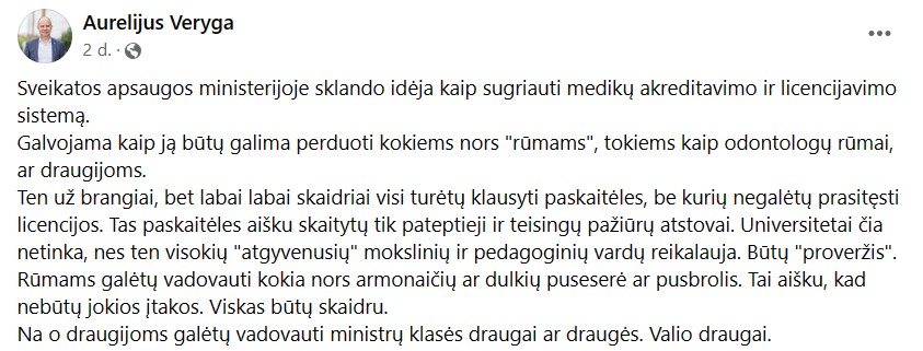 A. Verygos pasisakymas
