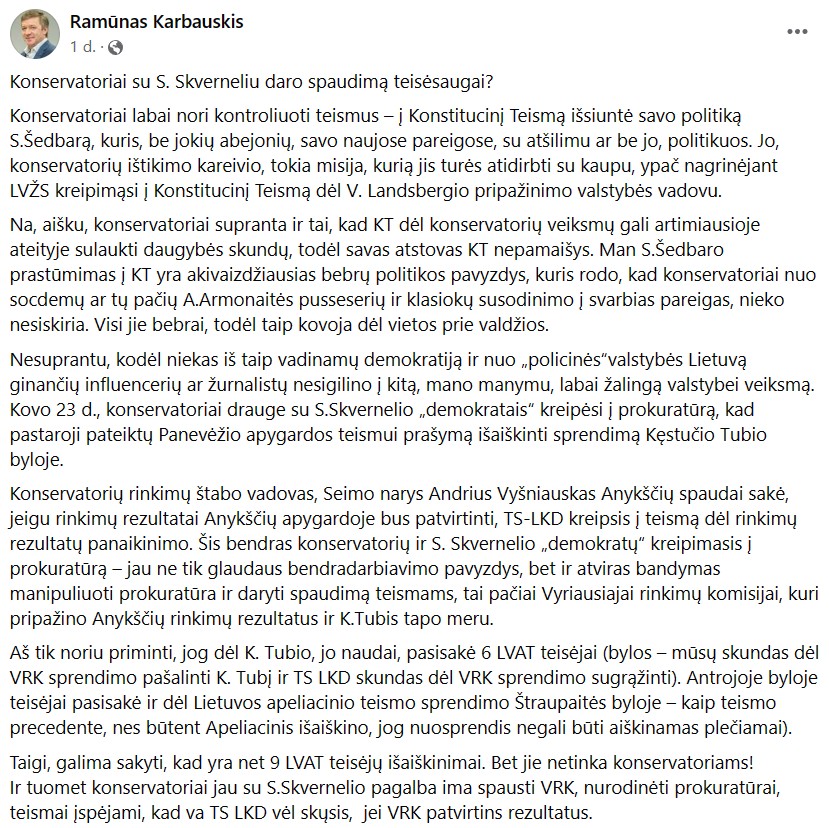 R. Karbauskio pasisakymas